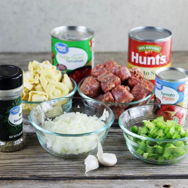 Ingredients for Italian sausage and tortellini skillet.