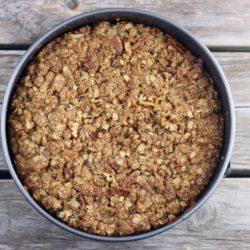 Apple oatmeal coffee cake in a spring-form pan.