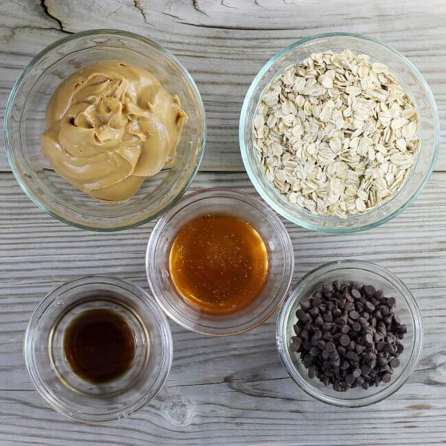 Ingredients for peanut butter oatmeal balls.