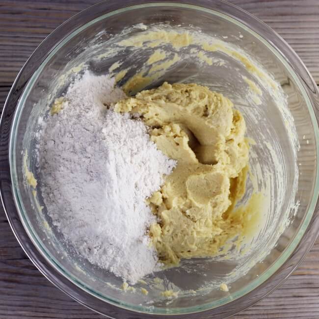 Flour mixture is added to the batter.